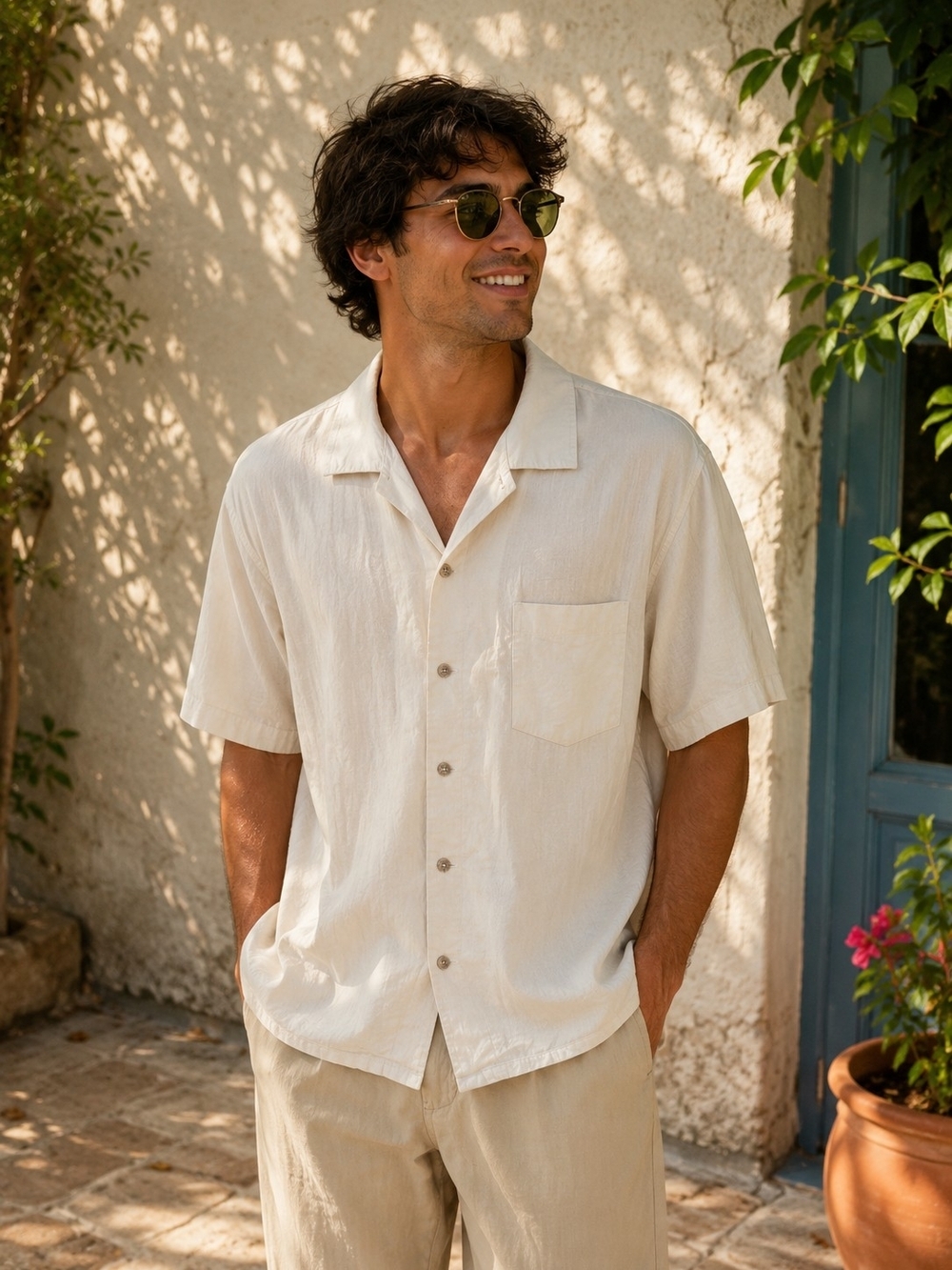 Batik Bay Ivory Camp Shirt Button Front Short Sleeve Pocket Men's XXL